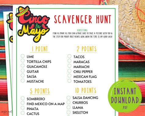 Cinco De Mayo Scavenger Hunt Game Mexican Party Games Fun Etsy