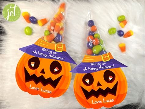 Halloween Candy Labels Halloween Printable Witch Hat Favor Etsy