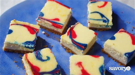 How To Make Red White And Blue Swirled Cheesecake Bars Savoryonline