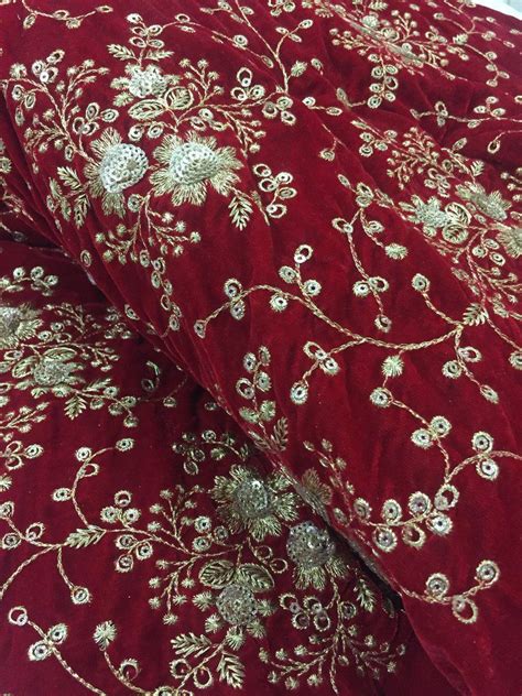 Bright Red Floral Embroidered Velvet Fabric Ubicaciondepersonascdmx