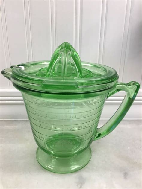 Antique Vtg Green Depression Glass Juicer Cup Measuring Vaseline
