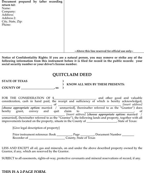 Printable Quit Claim Deed Form For Texas Printable Forms Free Online
