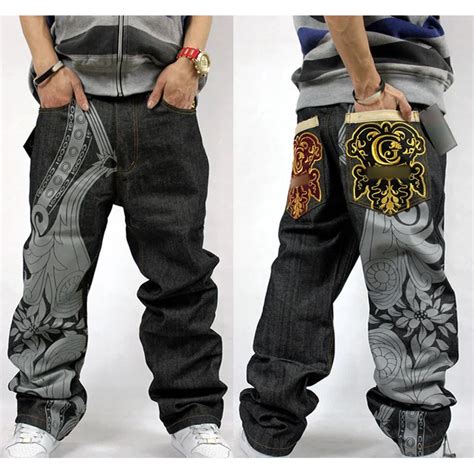 Hip Hop Baggy Jeans Para Hombres Bordado Pantalones De Mezclilla De