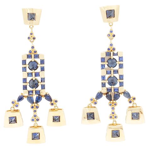 525 Carat Blue Sapphire Diamond Dangle Earrings In 18k Solid Gold For