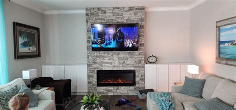 Tv Over A Linear Fireplace Design Genstone