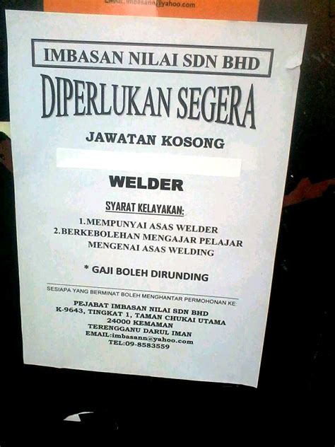 Bomba malaysia pengambilan 2018 terbuka sepanjang tahun. Jawatan Kosong Kemaman: WELDER diperlukan, Chukai Utama ...
