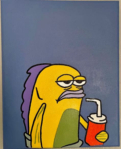 Spongebob Squarepants Meme Painting Yellow Fish Meme Etsy