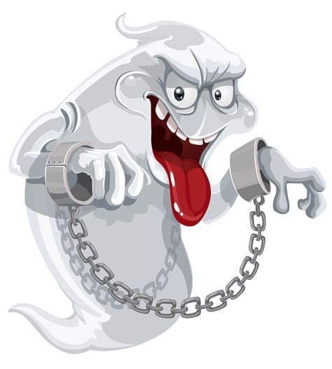 A Cartoon White Ghost With Chains And Handcuffs