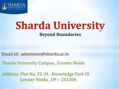 Sharda University World Class Education Beyond Boundaries Ppt
