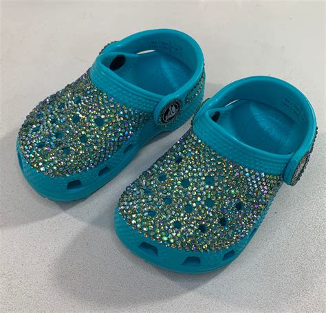 Gorgeous Kids Size 6 Aqua Blue Bedazzled Bling Crocs Etsy Uk