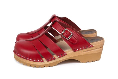 Clog Sandals In Red Leather Troentorp Clogs Bastad Sweden