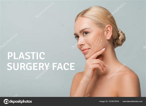 Happy Naked Woman Plastic Surgery Face Illustration Isolated Grey Stock