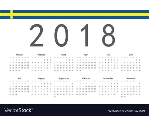 Swedish 2018 Year Calendar Royalty Free Vector Image