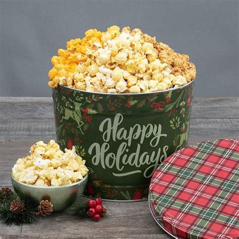 Send popcorn tins, gift baskets & more with selections from our holiday gift guide. Christmas Ornaments Popcorn Tin by GourmetGiftBaskets.com