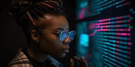 Premium Ai Image African American Black Woman Coder Programmer Using
