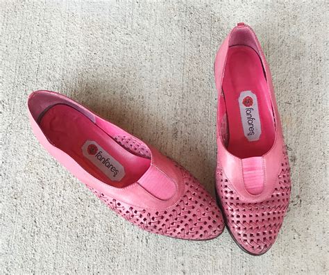 Vintage 80s Bubblegum Pink Leather Woven Flats 75 Cut Out Etsy