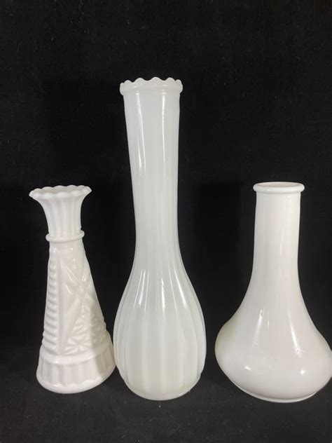 3 Milk Glass Vases Different Shapes And Designs Etsy