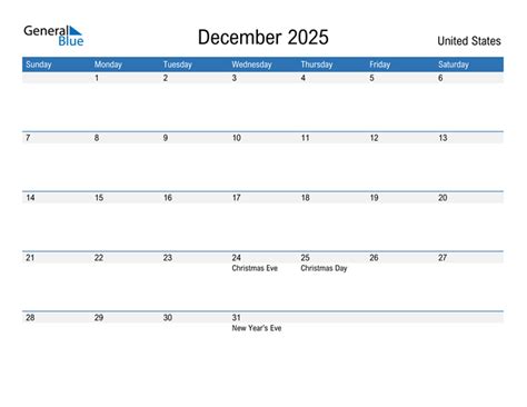 December 2025 Calendar With United States Holidays