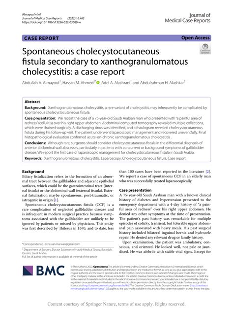 Pdf Spontaneous Cholecystocutaneous Fistula Secondary To
