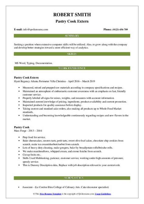 Pastry Cook Resume Samples Qwikresume