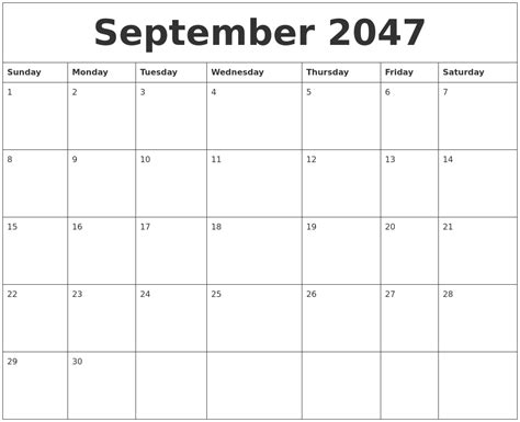 September 2047 Blank Printable Calendars