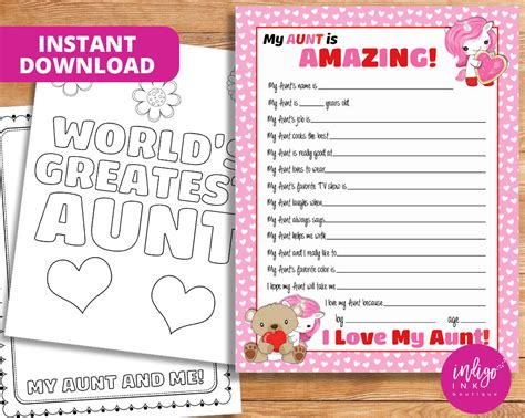 All About My Aunt Printable