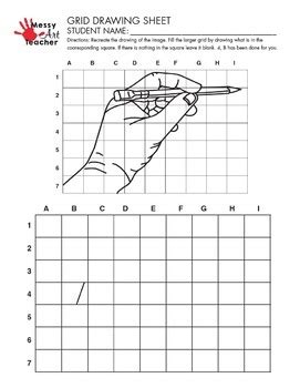Hand Grid Drawing Worksheet For Middle High Grades By Messy Art Teacher