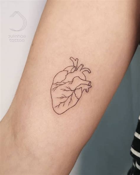 Fine Line Anatomical Heart Tattoo Done On The Inner