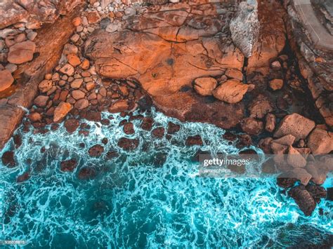 Aerial View Of Rocky Coastline Bondi Beach New South Wales Australia