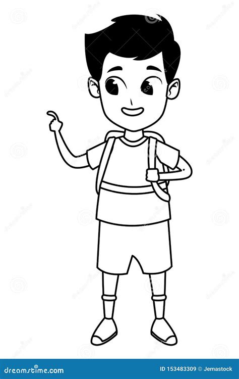 Adorable Cute Young Boy Cartoon In Black And White Stock Vector