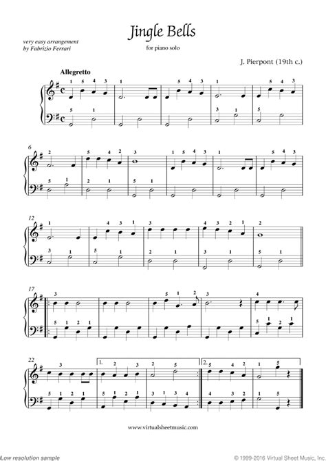 Free Jingle Bells Sheet Music For Piano Solo High
