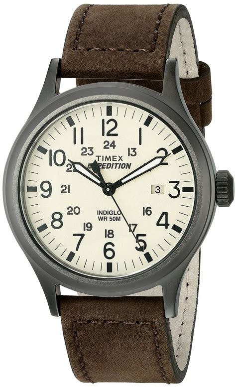 Timex Mens T49963 Expedition Scout Brown Leather Strap