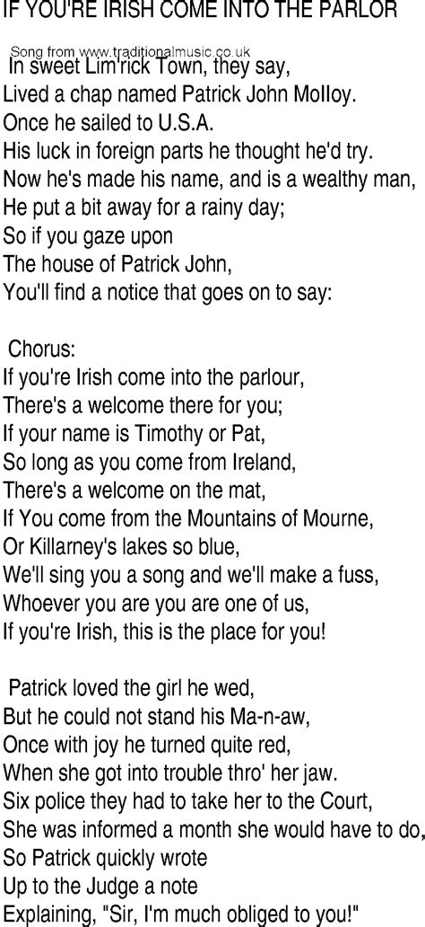 As i want you to be. Irish Music, Song and Ballad Lyrics for: If You Are Irish ...