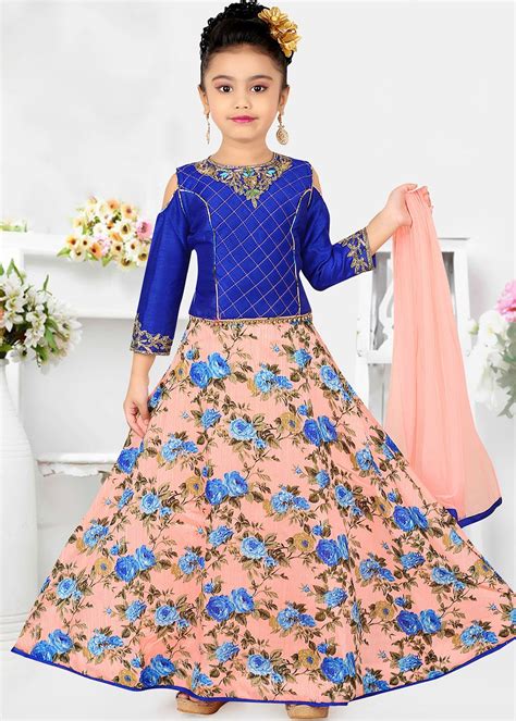 Peach Embroidered Printed L Indian Dresses For Kids Baby Frocks