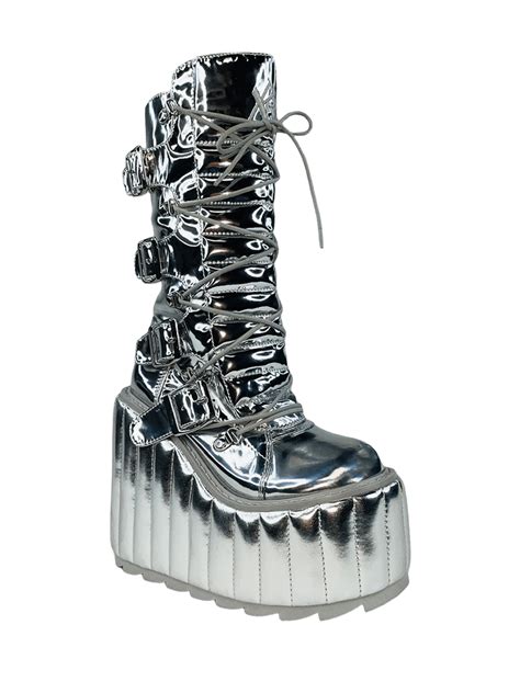 Dune Moto Silver Y R U 6 Inch Heels Platform Boots Dune Buckles