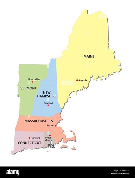 Map Of New England States Usa Printable