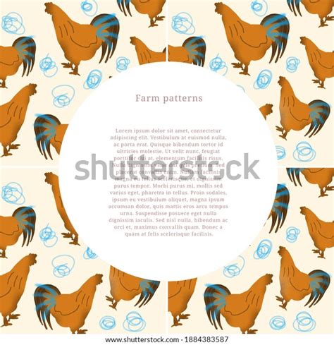 farm pattern cocks background text border stock illustration 1884383587