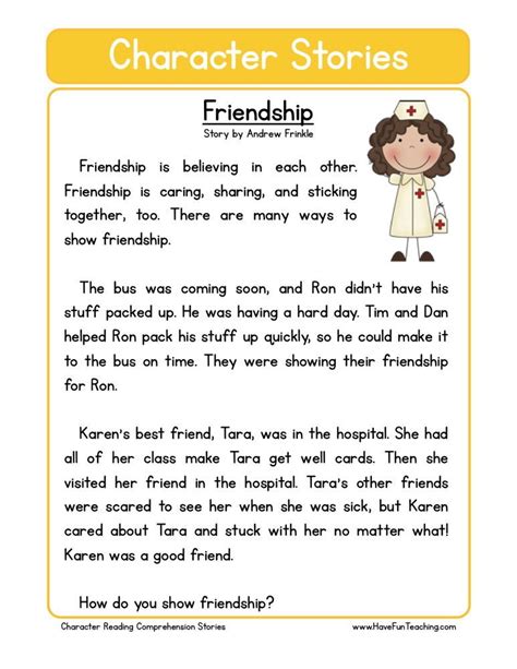 Graded reading texts for intermediate students of english as a foreign language. Reading Comprehension Worksheet - Friendship | Reading ...