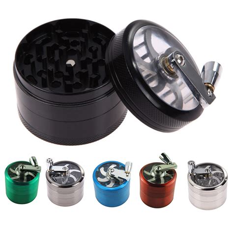 55mm 4 layer tobacco herb grinder manual aluminum mill spice crusher hand crank muller smoke