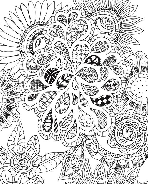 Free Flowers And Leaves Zen Tangle Coloring Page For Adults Coloring