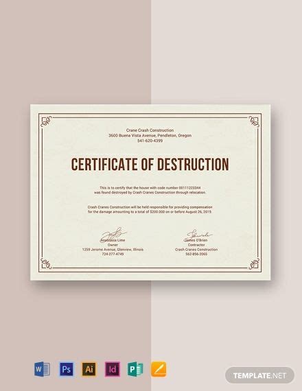 Free Certificate Of Destruction Template Professional Templates