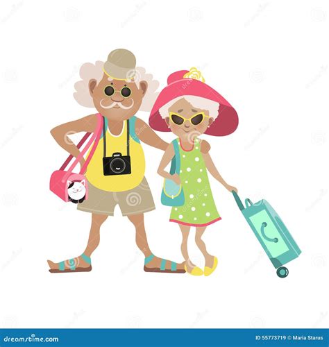 Illustration Of An Elderly Couple Traveling Stock Vector Illustration