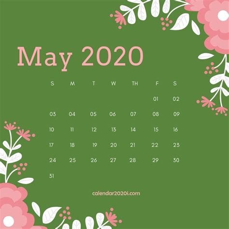 Floral 2020 Monthly Calendar Printable Templates With Images