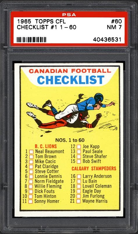 1965 Topps Cfl Checklist 1 60 Psa Cardfacts®