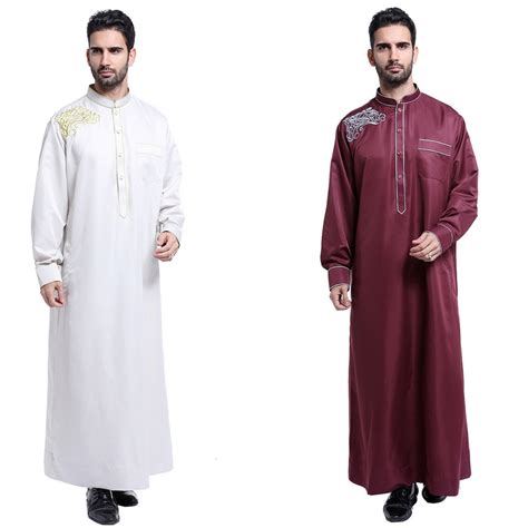 2019 embroidery abaya for men muslim robe islamic clothing stand collar turkish moroccan arab