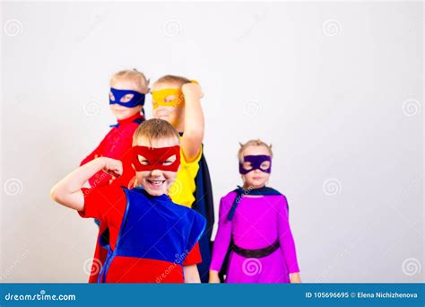 Superheroes Kids Friends Stock Image Image Of Cheerful 105696695
