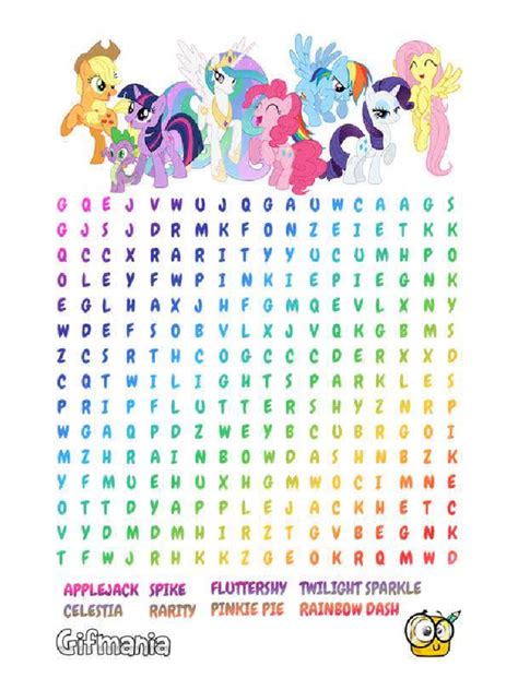 My Little Pony Crossword Puzzle Printable Word Game Worksheet Pdf