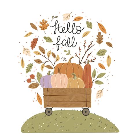Premium Vector Vector Illustration With Cart Autumn Leaves And
