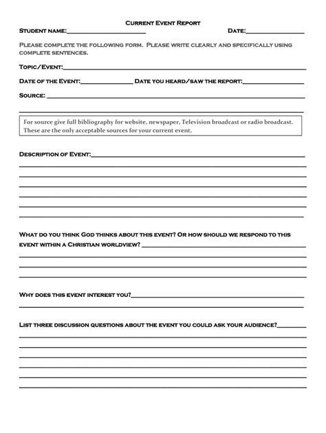 Fillable Online Current Event Report Student Name Date Complete Fax