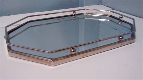 Vintage Mirrored Vanity Tray Art Deco Octagon Silver